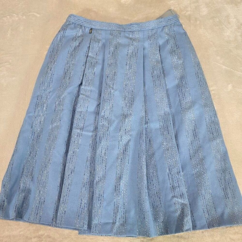 Bleyle Blue Lined Wool Blend Skirt 48 *See Measurements Button Zip Pockets Lined